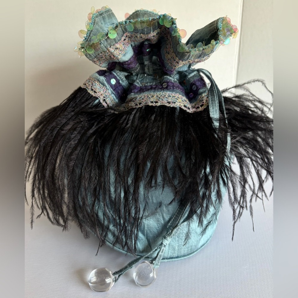 Silk and Feather-Trim Opera Theater Diva Evening Australian Statement Bag